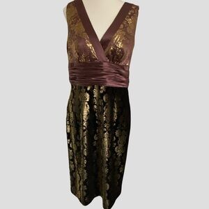 Phoebe Couture Silk Blend Shiny Gold Mauve Black Velvet Party Holiday Dress- 14